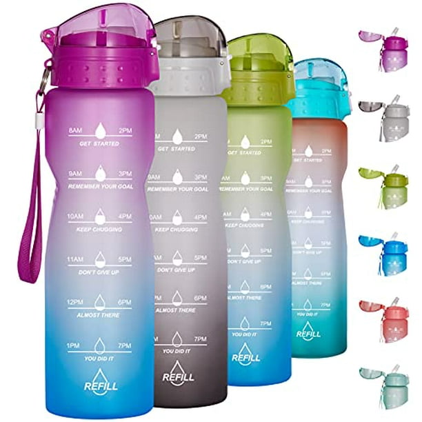 Leak Proof BPA Free Non-Toxin for Gym Running Outdoors Goothdurs 32 oz Motivational Water Bottle with Time Marker & Straw to Drink 